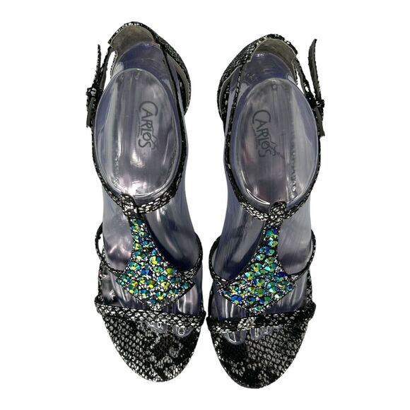 CARLOS SANTANA‎ Starlet Gladiator Black Glitter Crystal Sandals Shoes Size 8 - Picture 8 of 10